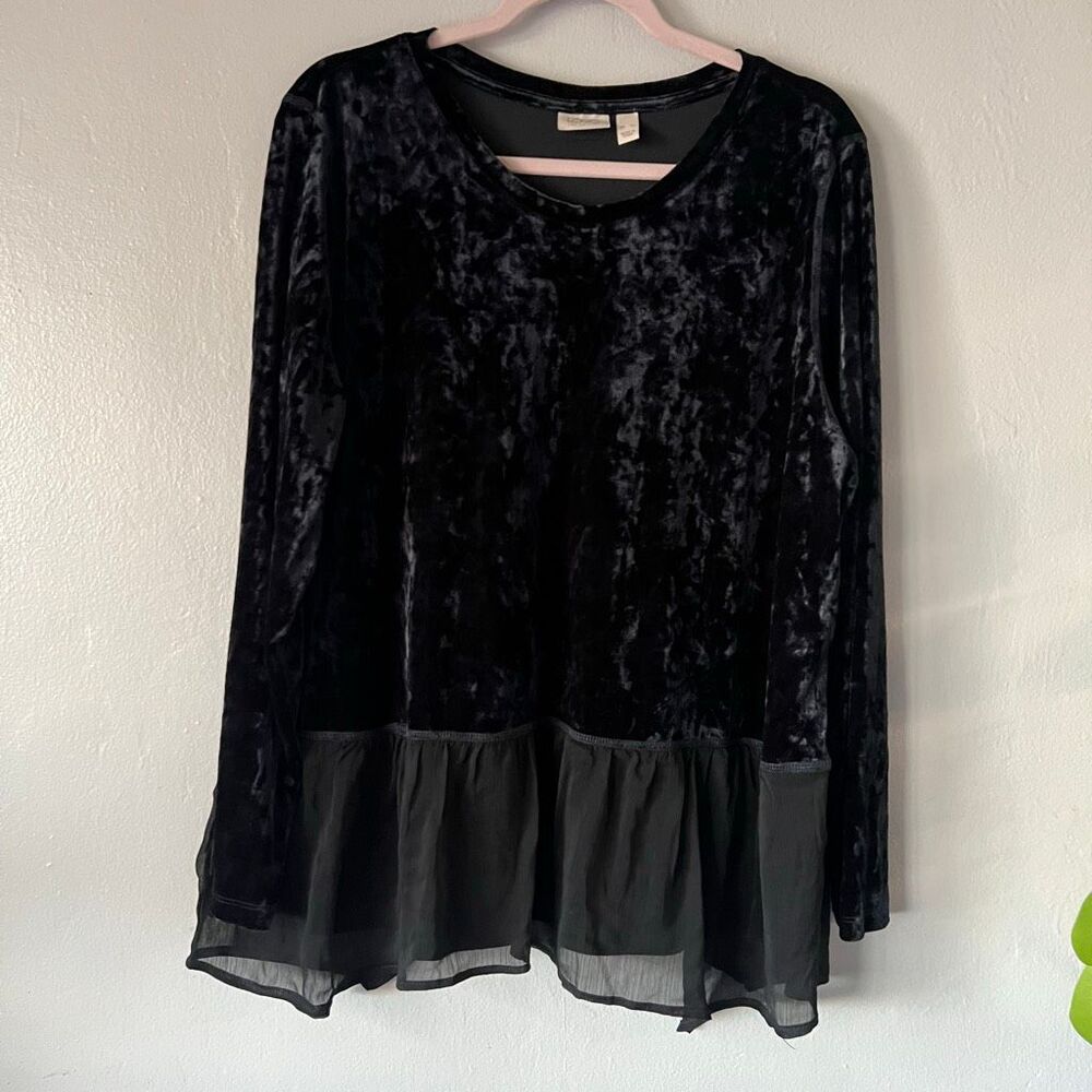 LOGO by Lori Goldstein Crushed Velvet Top w/ Chiffon tunic